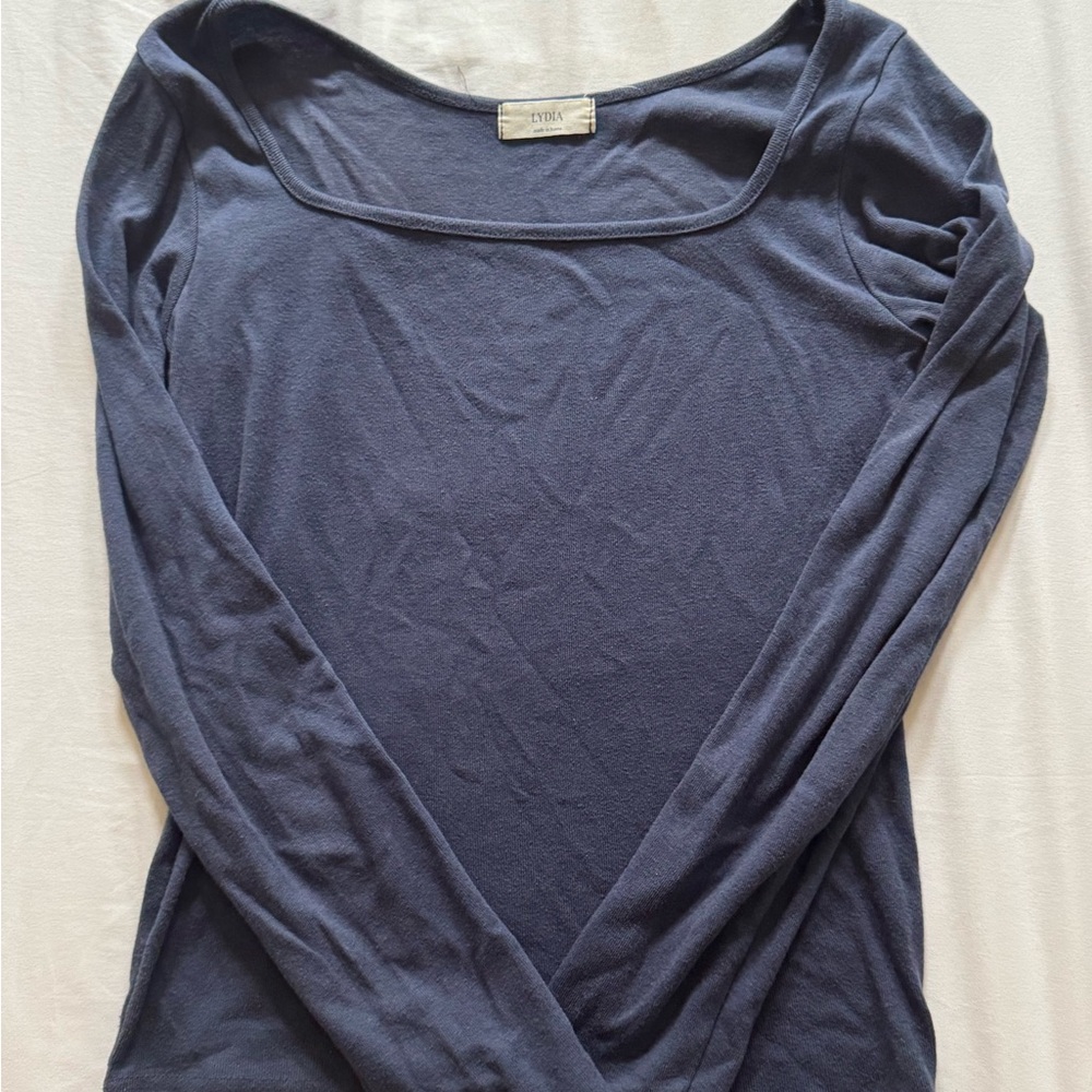 LYDIA Navy Scoop Neck Long Sleeve Top